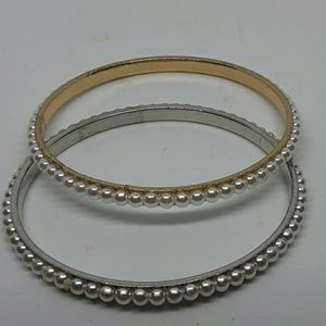 Faux Pearl Bangle Bracelets Set of 2 Classic Style